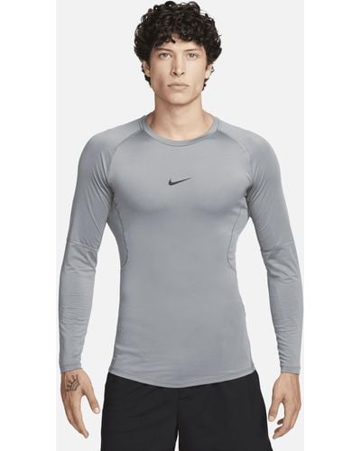 Nike Pro Dri-fit Tight Long-sleeve Fitness Top - Gray