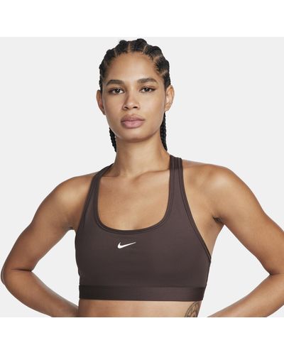 Nike Swoosh Light-support Non-padded Sports Bra Polyester - Brown