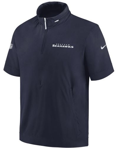 Nike Seattle Seahawks Sideline Coach Nfl 1/2-zip Short-sleeve Hooded Jacket - Blue