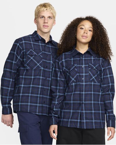 Nike Sb Long-sleeve Flannel Skate Button-up Shirt - Blue