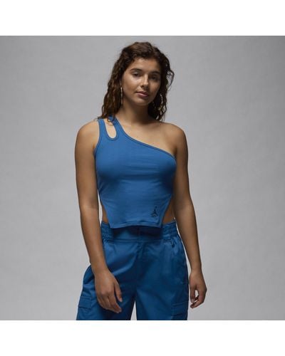 Nike Jordan Asymmetrical Ribbed Tank Top Polyester - Blue