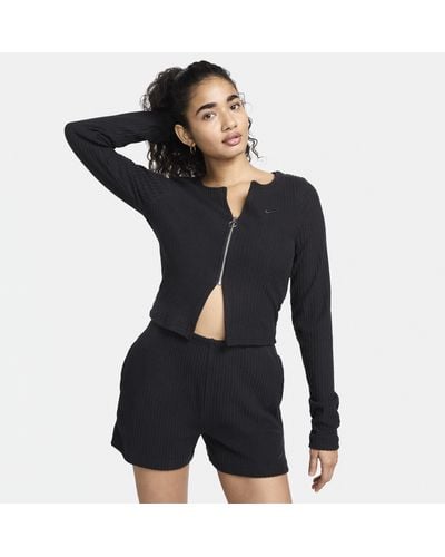 Nike Cardigan slim a costine con zip a tutta lunghezza sportswear chill knit - Nero