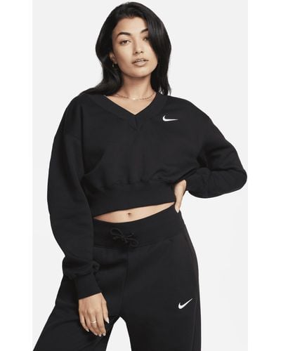 Nike Sportswear Phoenix Fleece Cropped V-neck Top - Black