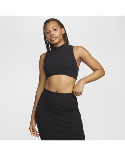 Nike Sportswear Chill Knit Tight Mock-neck Ribbed Cropped Tank Top - Black