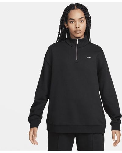 Nike Top in fleece oversize con zip a 1/4 sportswear - Nero