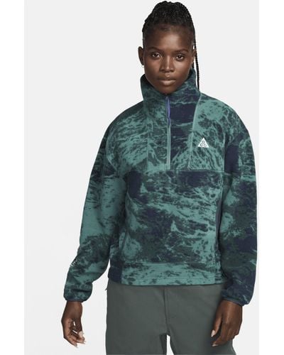 Nike Acg "wolf Tree" 1/2-zip Pullover Printed Jacket - Green