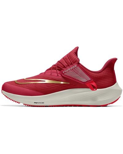 Nike Pegasus Flyease By You Custom Easy On/off Road Running Shoes Leather - Red