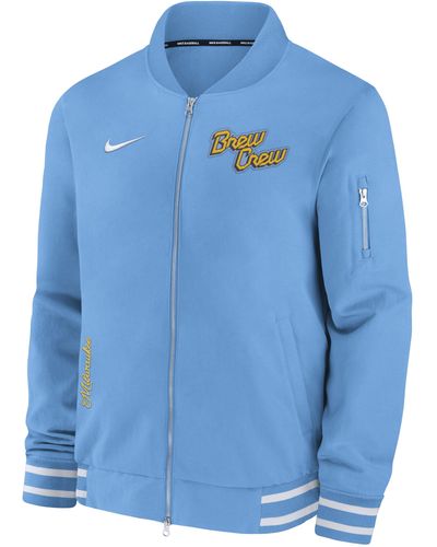 Nike Milwaukee Brewers Authentic Collection City Connect Game Time Mlb Full-zip Bomber Jacket - Blue