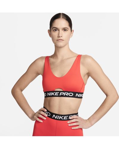 Nike Pro Indy Plunge Medium-support Padded Sports Bra - Pink
