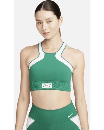 Nike High Neck Medium-support Lightly Lined Color-block Sports Bra - Green