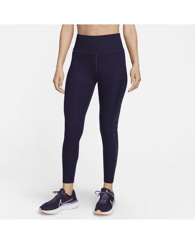 Nike Fast Mid-rise 7/8 Printed Leggings With Pockets - Blue