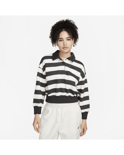Nike Sportswear Phoenix Fleece Oversized 3/4-sleeve Striped Crop Polo - White