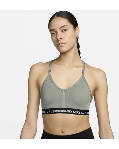 Nike Indy Light-support Padded V-neck Sports Bra Polyester - Green