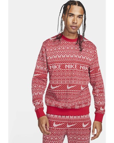 Nike Sportswear Club Fleece Crew-neck Holiday Sweatshirt - Red
