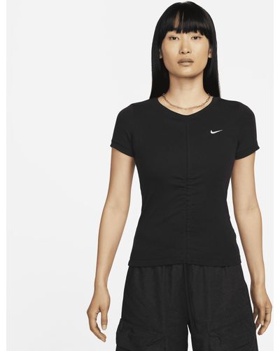 Nike Sportswear Essentials Ribbed Short-sleeve Mod Cropped Top - Black