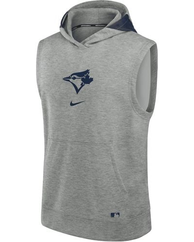Nike Toronto Blue Jays Authentic Collection Early Work Men's Dri-fit Mlb Sleeveless Pullover Hoodie - Gray