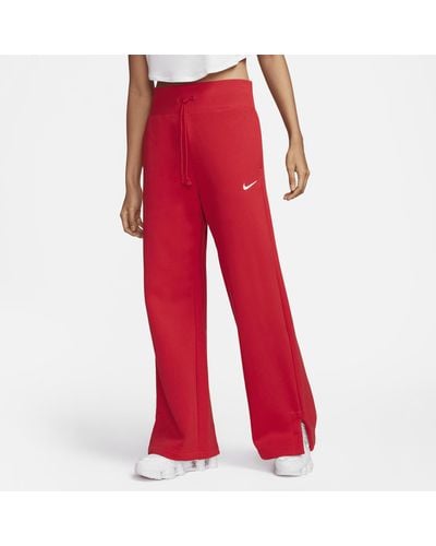 Nike Pantaloni tuta palazzo a vita alta sportswear phoenix fleece - Rosso