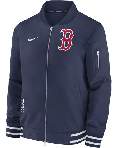 Nike Boston Red Sox Authentic Collection Mlb Full-zip Bomber Jacket - Blue