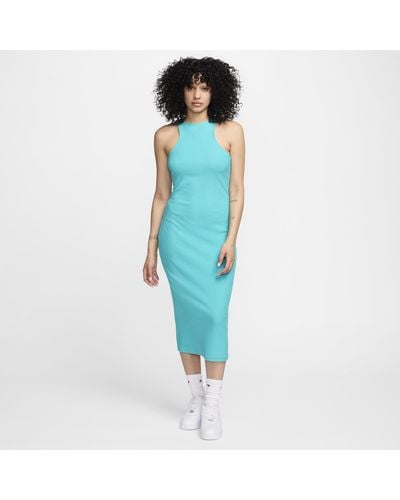 Nike Sportswear Chill Knit Slim Sleeveless Ribbed Midi Dress - Blue