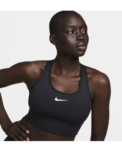 Nike Swoosh Medium-support Padded Longline Sports Bra 50% Recycled Polyester - Black