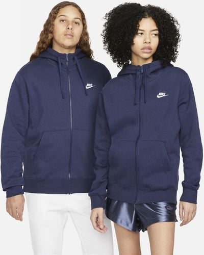 Nike Felpa con cappuccio e zip a tutta lunghezza sportswear club fleece - Blu