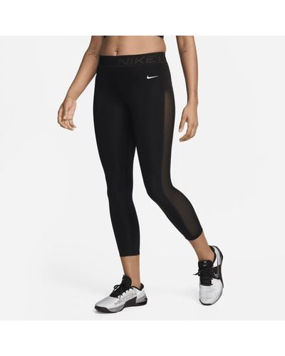 Nike Pro 7/8-legging Met Halfhoge Taille En Mesh Vlakken - Zwart