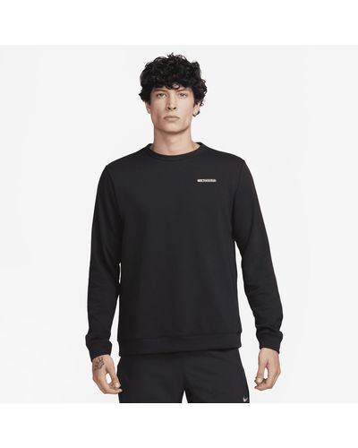 Nike Dri-fit Track Club Fleece Long-sleeve Crew Neck Running Sweatshirt - Black