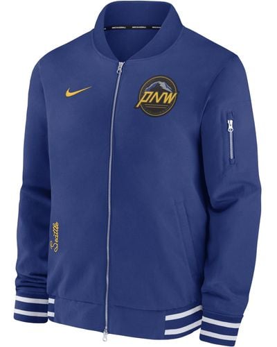 Nike Seattle Mariners Authentic Collection City Connect Game Time Mlb Full-zip Bomber Jacket - Blue