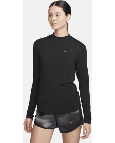 Nike Swift Dri-fit Hardlooptop Met Opstaande Kraag En Lange Mouwen - Zwart