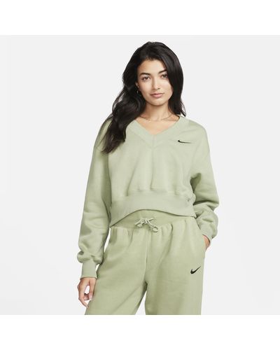 Nike Sportswear Phoenix Fleece Cropped V-neck Top - Green