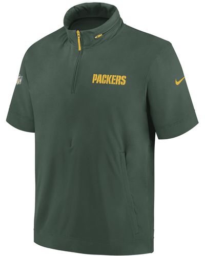 Nike Green Bay Packers Sideline Coach Nfl 1/2-zip Short-sleeve Hooded Jacket
