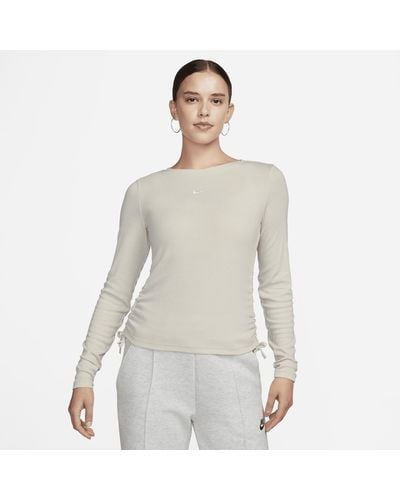 Nike Sportswear Essential Ribbed Long-sleeve Mod Crop Top Polyester - Gray