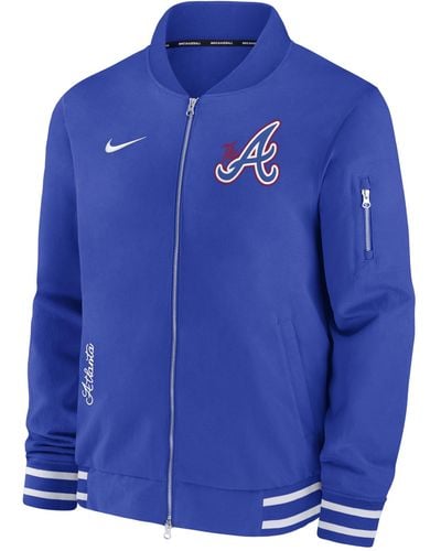 Nike Atlanta Braves Authentic Collection City Connect Game Time Mlb Full-zip Bomber Jacket - Blue