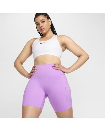 Nike Go Firm-support High-waisted 8" Biker Shorts With Pockets - Purple