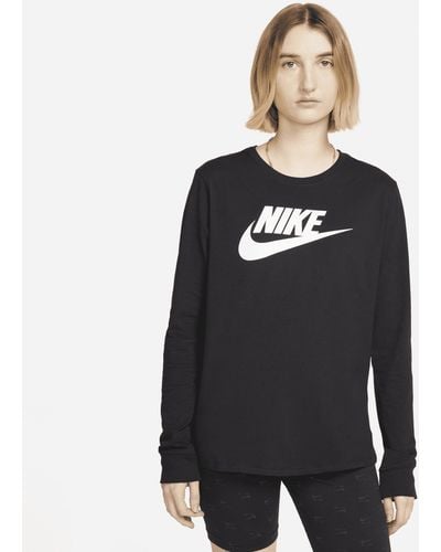 Nike T-shirt a manica lunga con logo sportswear essentials - Nero
