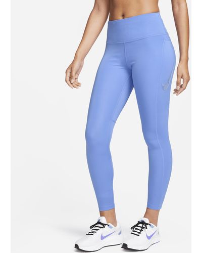 Nike Fast 7/8-legging Met Graphic, Halfhoge Taille En Zakken - Blauw