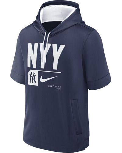 Nike New York Yankees Tri Code Lockup Mlb Short-sleeve Pullover Hoodie - Blue