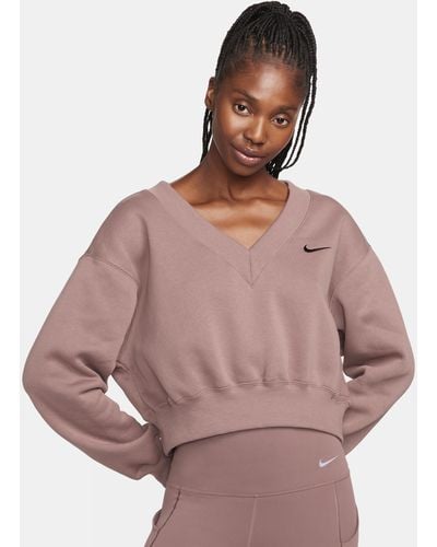 Nike Sportswear Phoenix Fleece Cropped V-neck Top - Brown