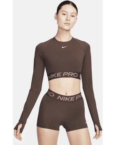 Nike Pro Dri-fit Cropped Long-sleeve Top 50% Recycled Polyester - Brown