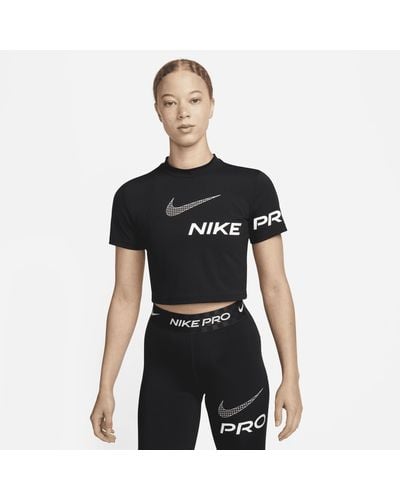 Nike Pro Dri-fit Short-sleeve Cropped Graphic Training Top - Black