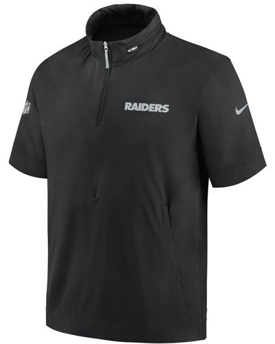 Nike Las Vegas Raiders Sideline Coach Nfl 1/2-zip Short-sleeve Hooded Jacket - Black