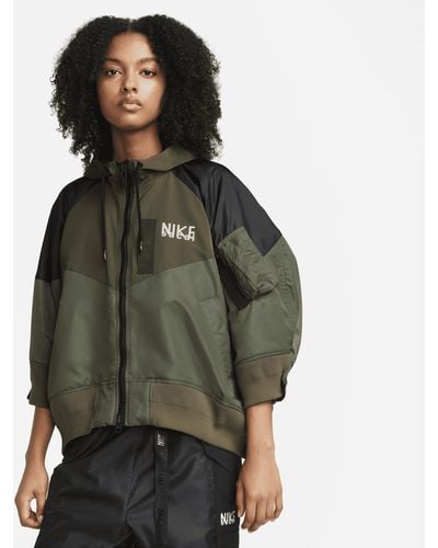 Nike X Sacai Full-zip Hooded Jacket In Green,