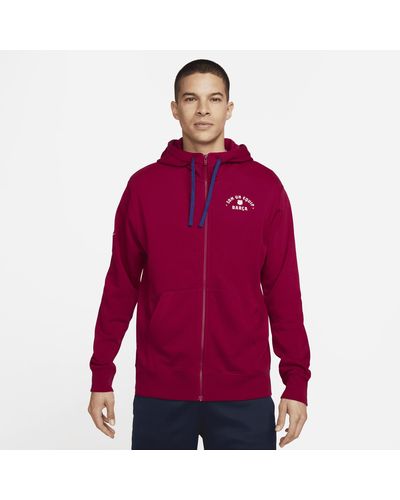 Nike Fc Barcelona Full-zip French Terry Hoodie - Red