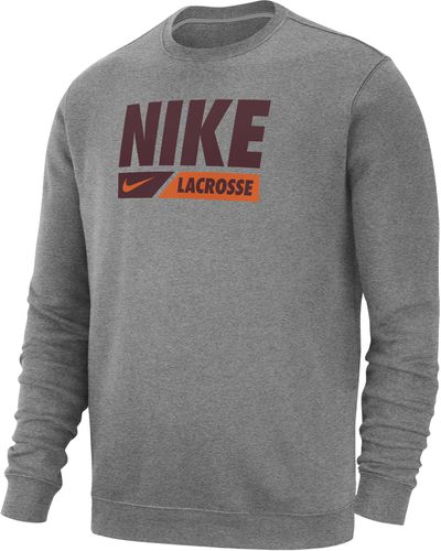 Nike Club Fleece Lacrosse Crew-neck Pullover Top - Gray