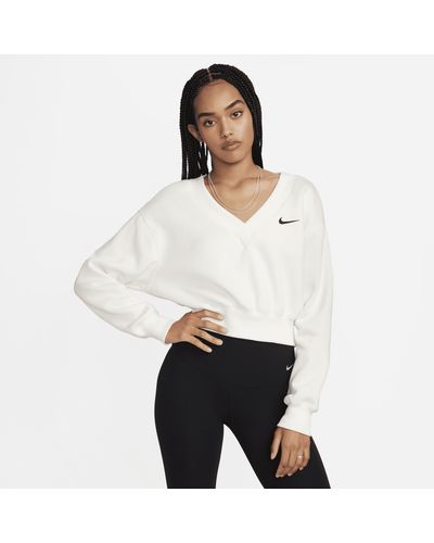Nike Sportswear Phoenix Fleece Cropped V-neck Top - White