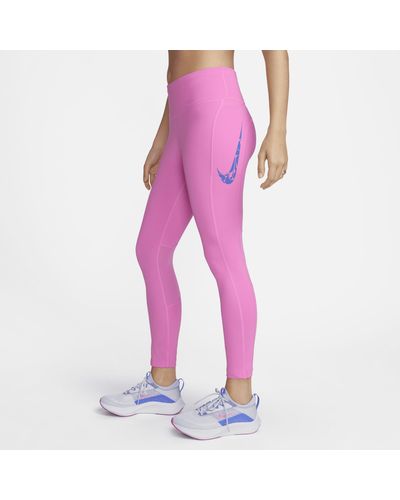 Nike Fast Mid-rise 7/8 Running Leggings With Pockets - Pink