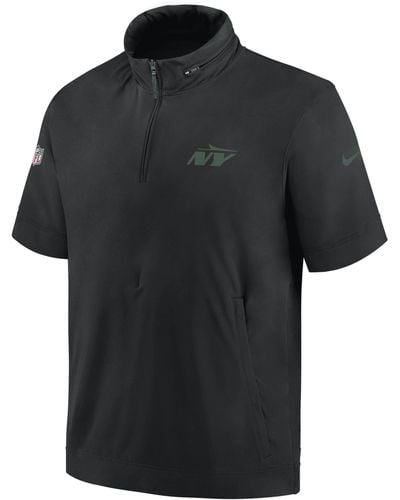 Nike New York Jets Sideline Coach Nfl 1/2-zip Short-sleeve Hooded Jacket - Black