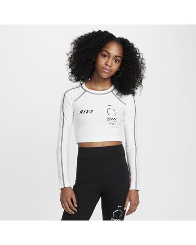 Nike Sportswear Girls' Long-sleeve Crop Top Polyester - White