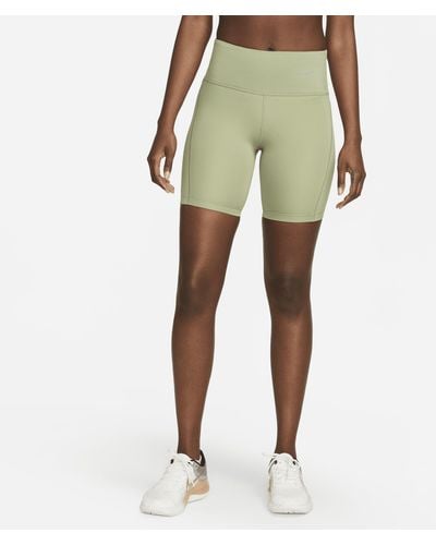 Nike Tight Mid-rise Ribbed-panel Running Shorts With Pockets - Green