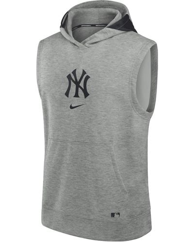 Nike New York Yankees Authentic Collection Early Work Men's Dri-fit Mlb Sleeveless Pullover Hoodie - Gray